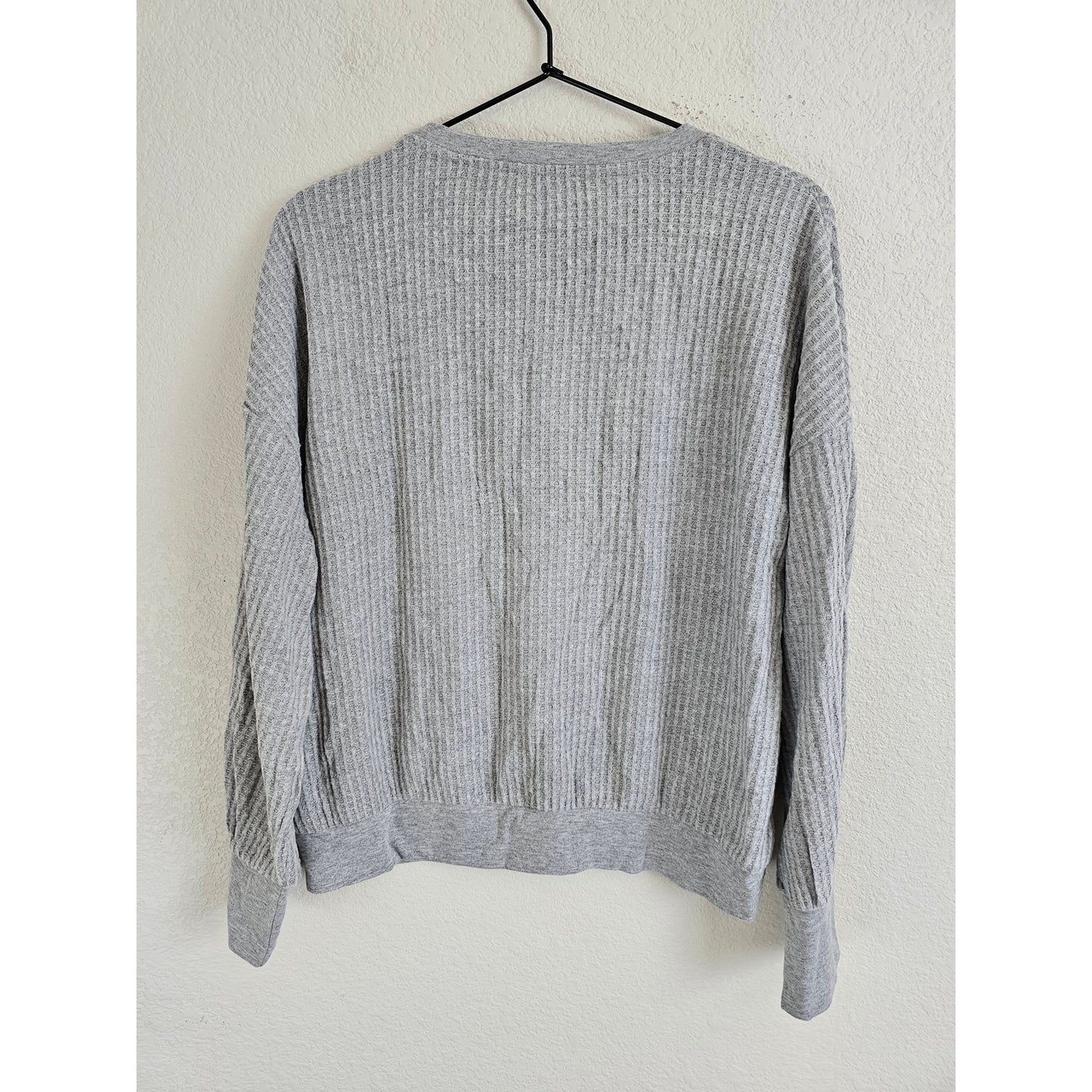 For the Republic Womens Sz L Long Sleeve Waffle Knit Shirt Light Gray NEW