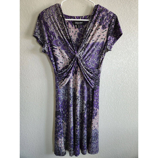 Connected Apparel Womens Sz 10P Midi Dress Purple Mandala Print