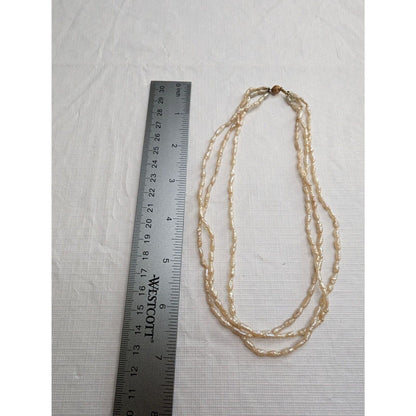 Vintage 3 Strand Rice Fresh Water Pearl Necklace Choker Ivory