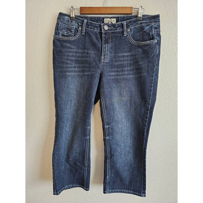 Earl Jeans Mujer Sz 12 Lavado Oscuro Longitud Capri Jeans Azul Puntada Gruesa