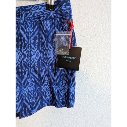 Cynthia Rowley Womens Sz 4 100% Linen Chino Shorts Blue Purple Chevron NEW