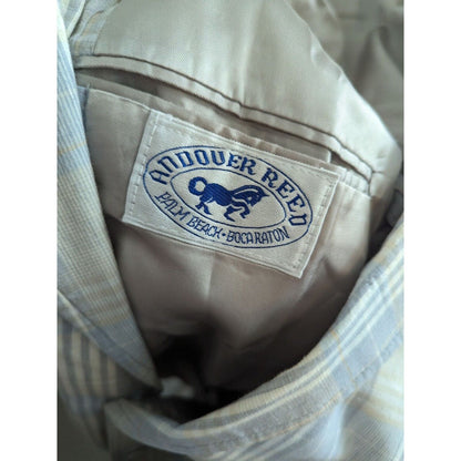 Vintage 1970s Andover Reed Mens 2 Button Suit Coat Light Blue Plaid Sz 42R