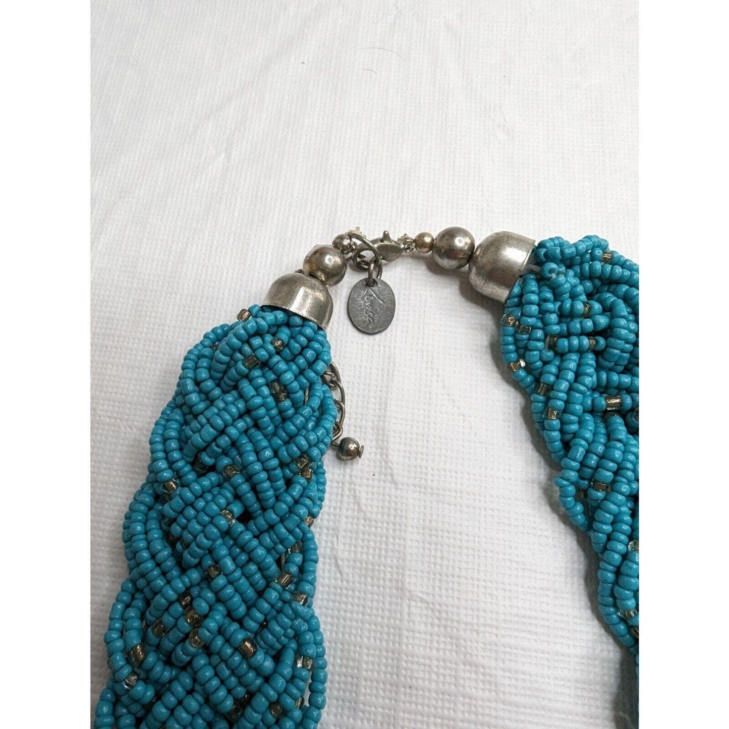 Vintage Multi Strand Braided Seed Bead Collar Statement Necklace Blue