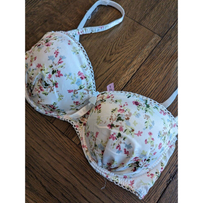 Vintage Y2K Native Intimates Womens Sz 36C Padded Push Up Bra White Floral