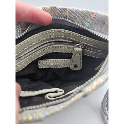 BCBGeneration Womens Zip Up Clutch Wallet Silver Glitter Formal