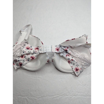 Laura Ashley Womens Sz 36C Padded Push Up Bra White Pink Floral