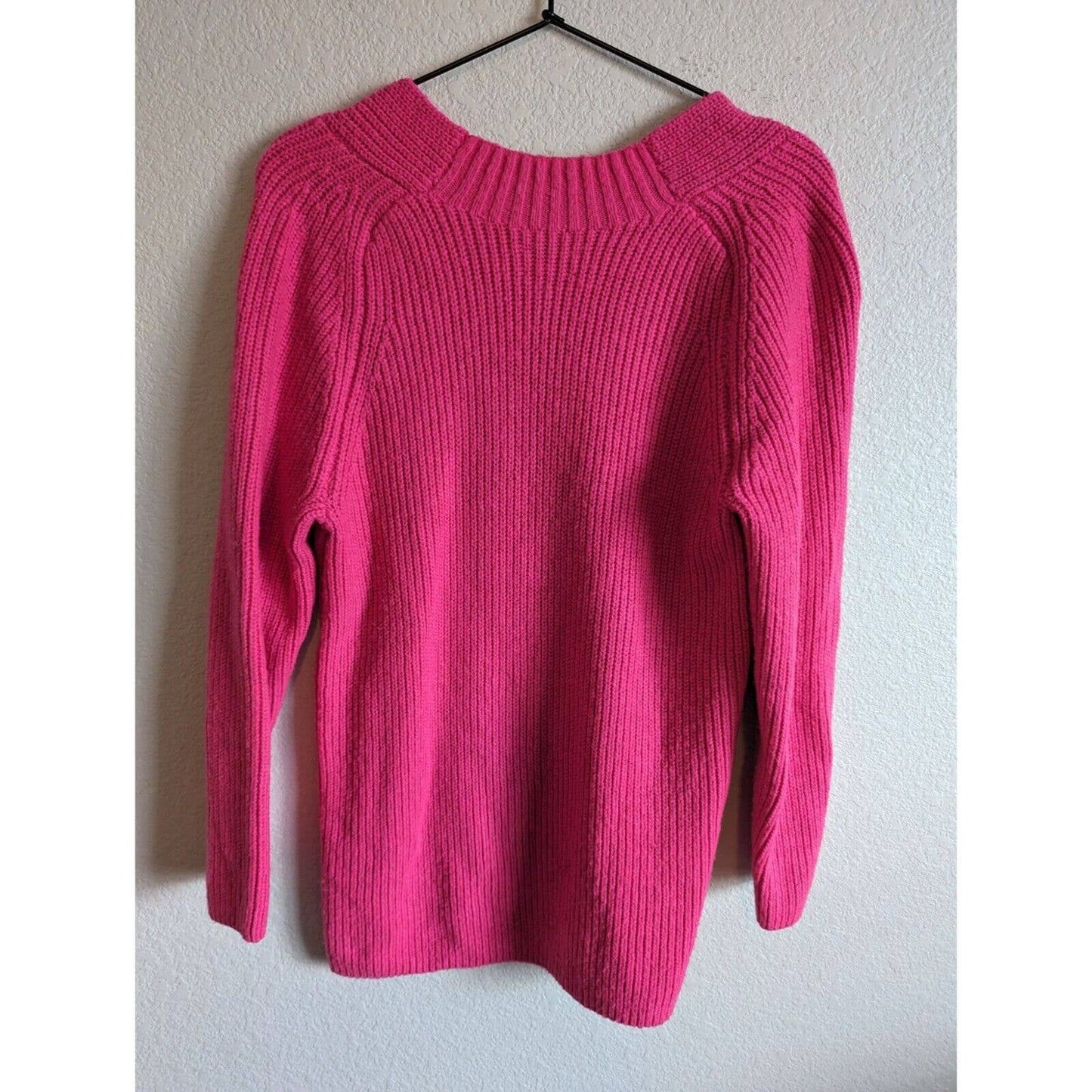 Lucky Brand Womens Sz S Bright Pink Knit V Neck Sweater