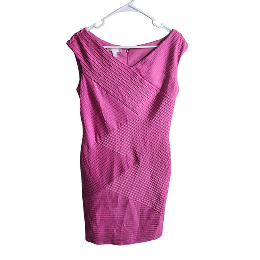 London Times Womens Sz 8 Knee Length Bodycon Dress Bright Pink Bandage Style