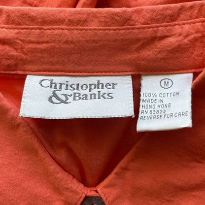 Christopher &amp; Banks Sz M 100% Algodón Camisa De Manga Larga Con Botones Naranja