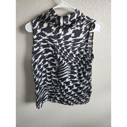 Investments womens Sz 8 Sleeveless Cowl Neck Satin Blouse Black White