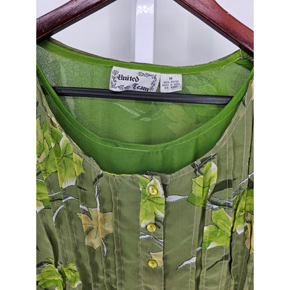 Vintage 1990s United Team Womens Sz M Maxi Dress Avocado Green Floral