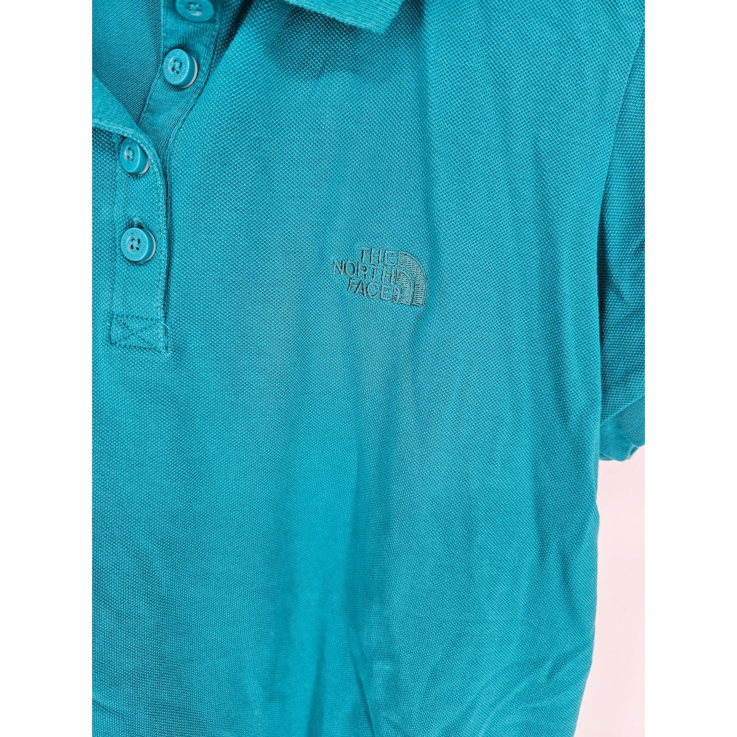 The North Face Womens Sz XL Short Sleeve Cotton Polo Shirt Teal Blue