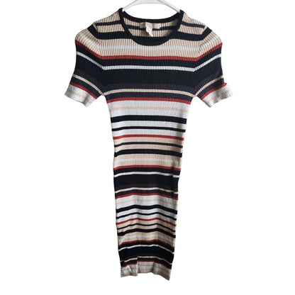 Forever 21 Womens Sz M Knee Length Bodycon Sweater Dress Ribbed Striped