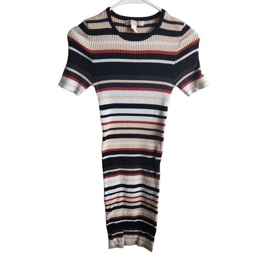 Forever 21 Womens Sz M Knee Length Bodycon Sweater Dress Ribbed Striped