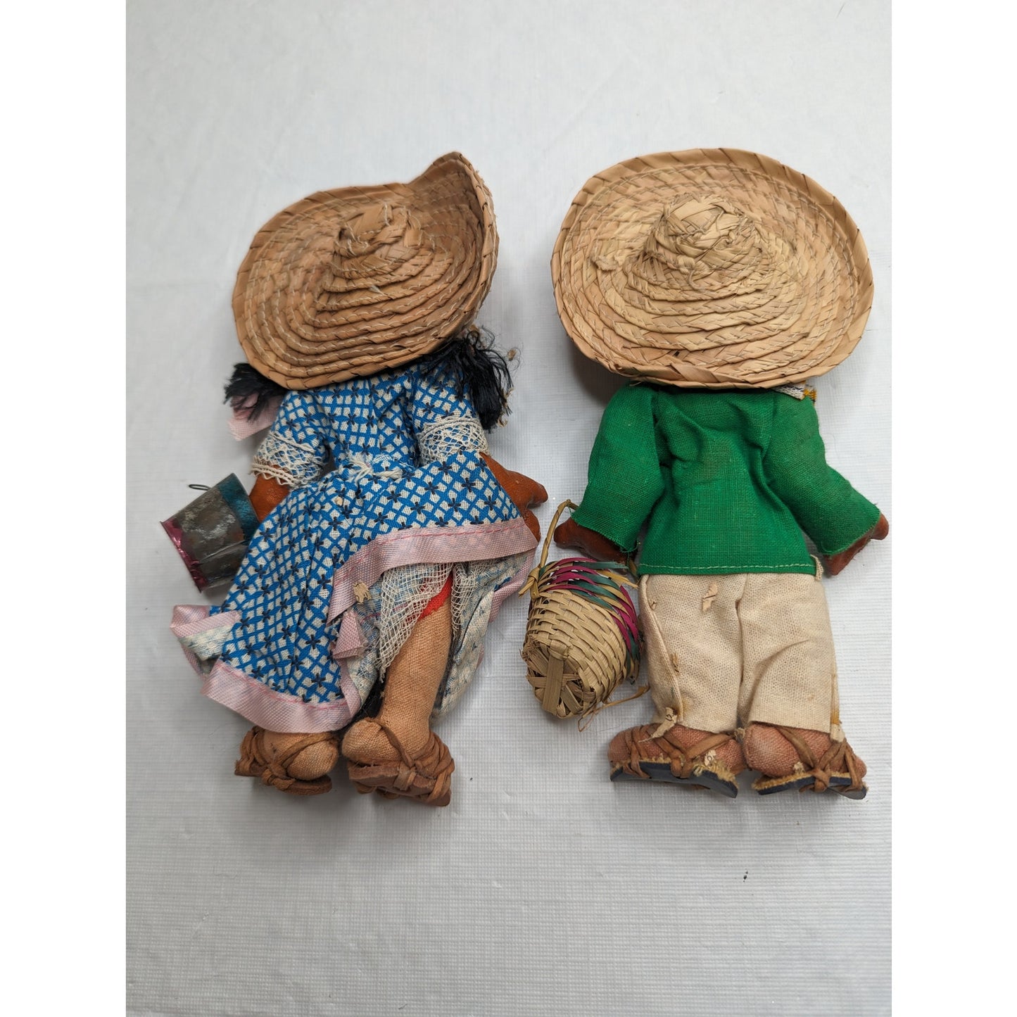 Vintage 1960s Handmade Mexican Mariachi Dolls paper Mache Cloth Hand Painted