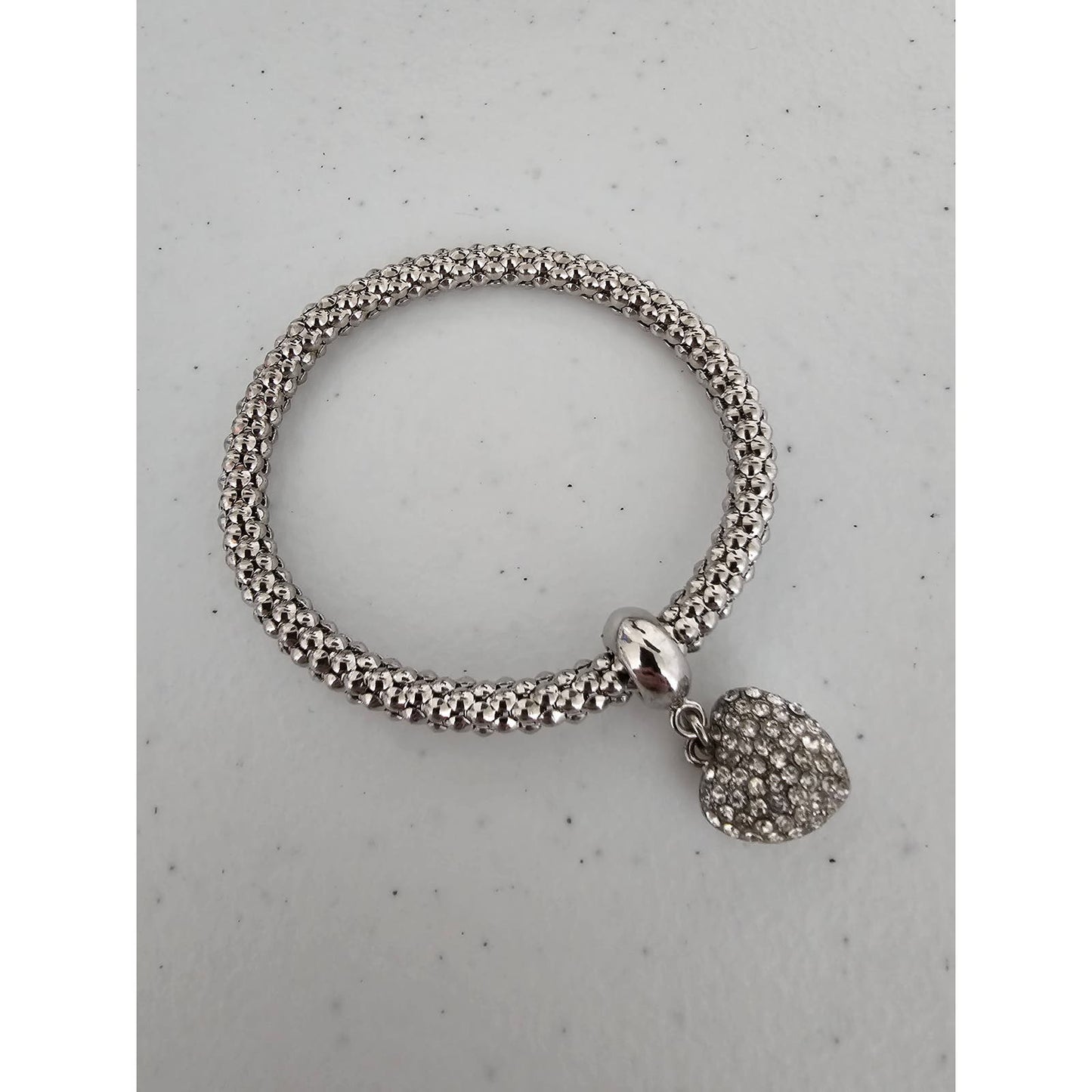 Vintage Y2K Silver Tone Bracelet w/ Rhinestone Heart Charm