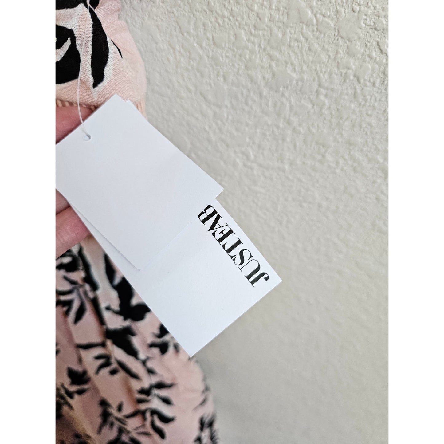 Just Fab Womens Sz L Knee Length Spaghetti Strap Dress Pink Black Floral NEW