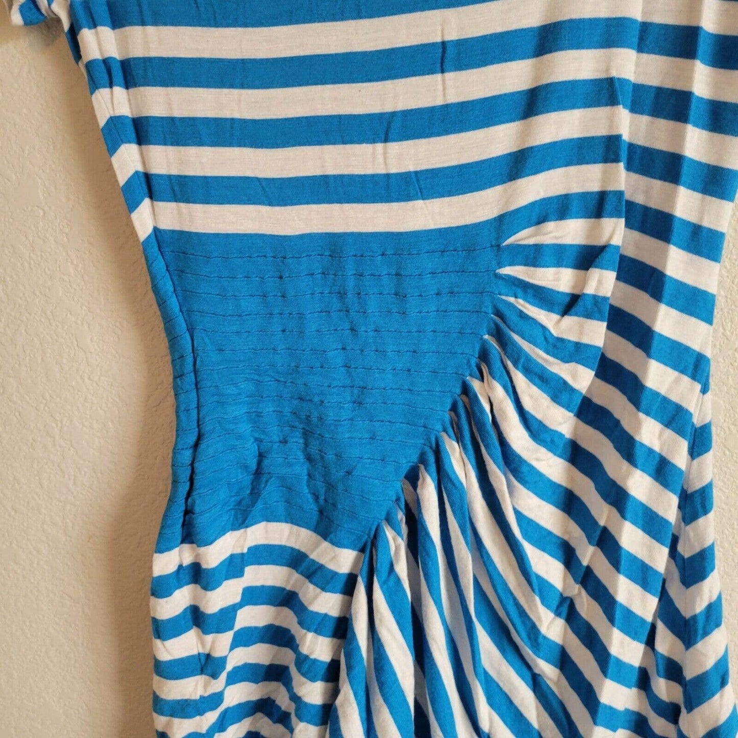 Vintage ECi Womens Sz XS Blue and White striped Tunic Top Short Sleeve