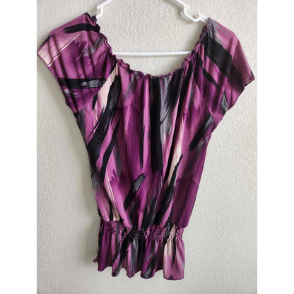 Vintage Claudia Richard Womens Sz M Short Sleeve Wide Neck Blouse Purple