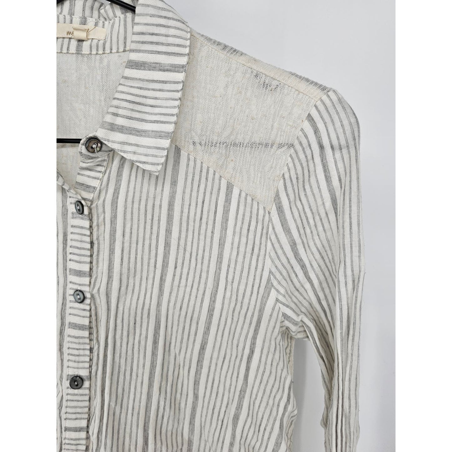 Anthropologie Mystree Womens Sz S Long Sleeve Button Up Top Striped Gauzy Gray