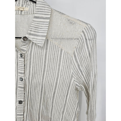 Anthropologie Mystree Womens Sz S Long Sleeve Button Up Top Striped Gauzy Gray