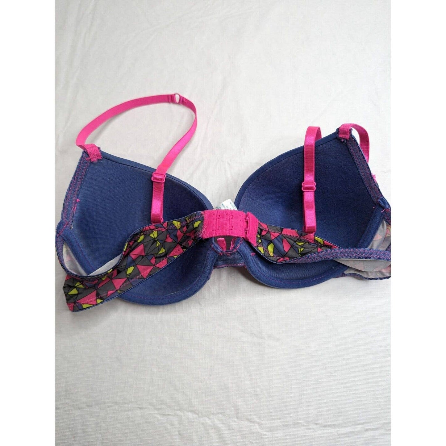 Vintage Y2K Just Be Womens Sz 36C T Shirt Bra Blue Geometric Print