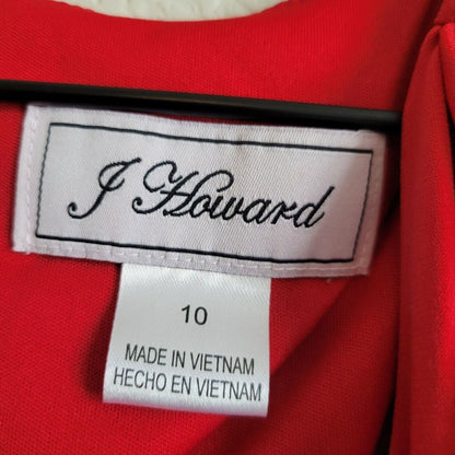 J Howard Womens Sz 10 Cherry Red Midi Career Dress Draped Top