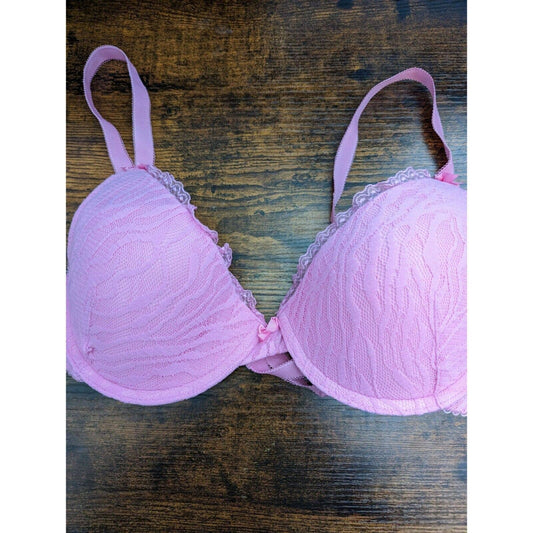 Vintage Smart & Sexy Womens Sz 36D Lightly Padded T Shirt Bra Pink Lace