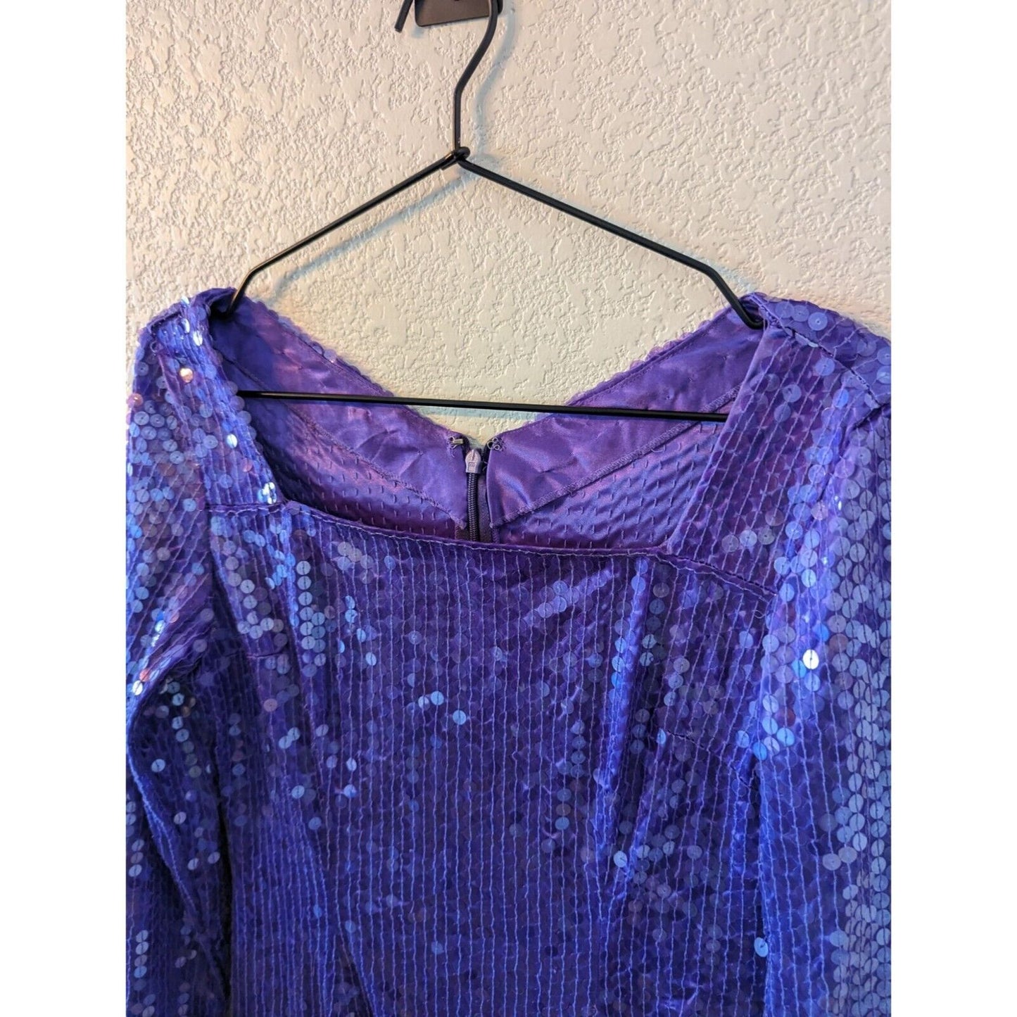 Vintage 1980s Womens Sz M Mini Dress Long Sleeve Purple Full Sequin