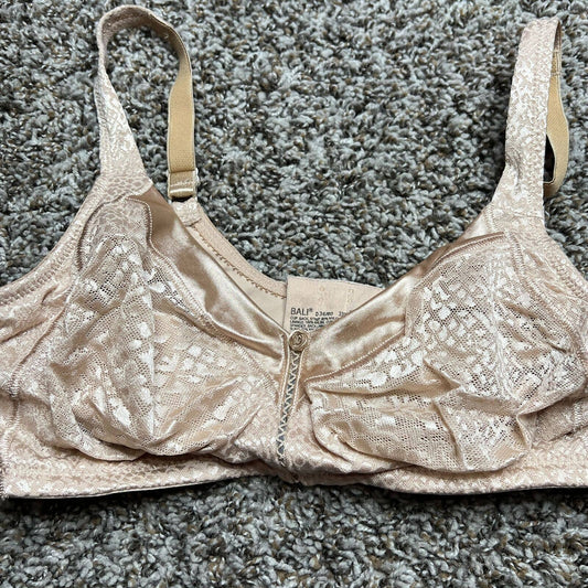 Vintage 1990s Bali Womens Sz 36D Beige Unlined Bra Rose Front