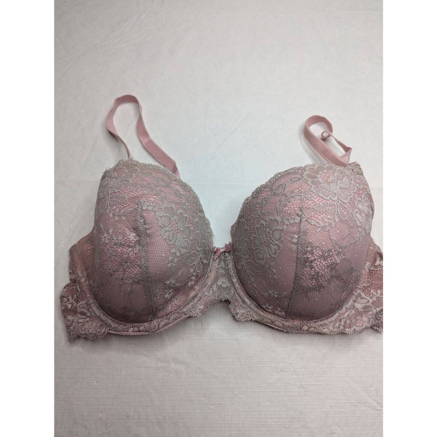 Victorias Secret Sz 34DD Dream Angels Lined Demi Bra Pink and Gray Lace