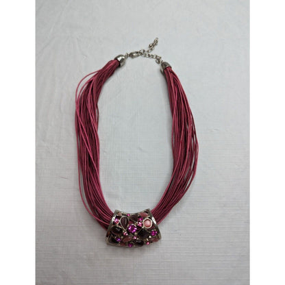 Vintage 1990s Pink Rope Style Statement Necklace Rhinestone Pendant