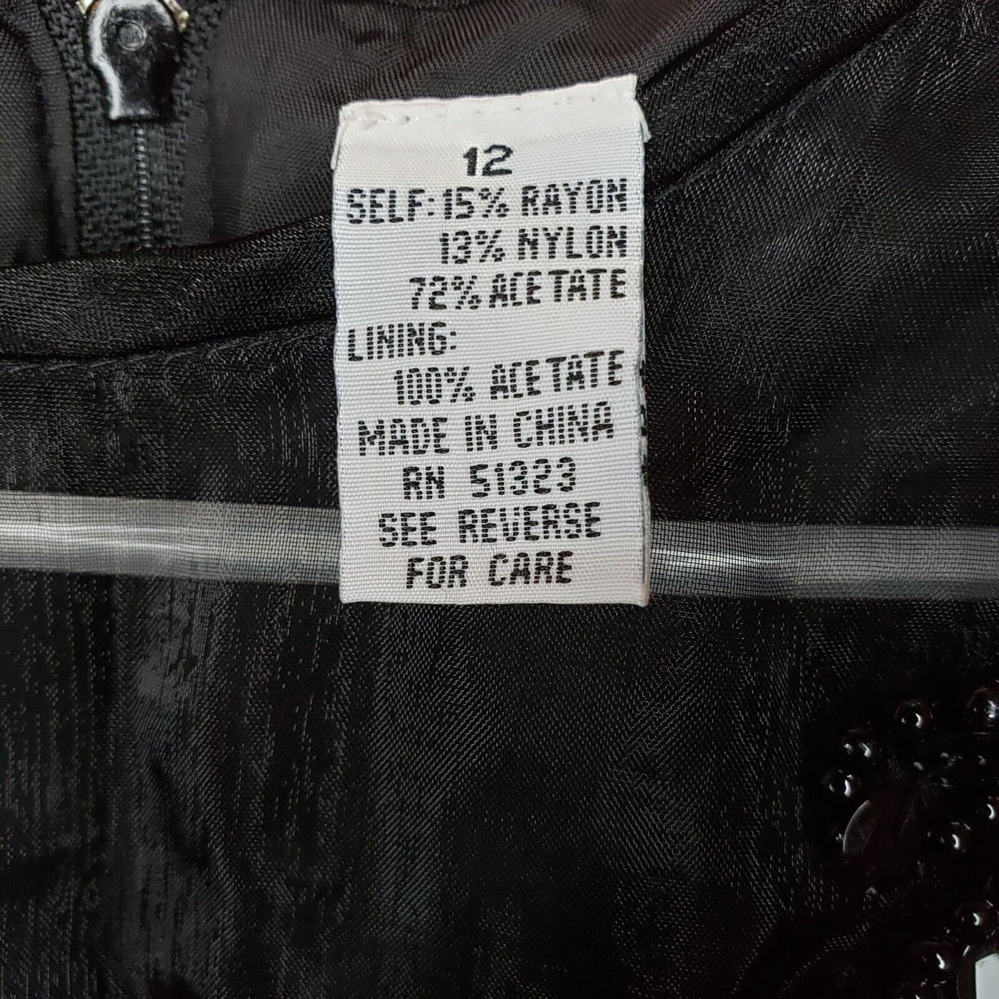 Vintage 1980s Ms Chaus Sz 12 Midi Black Velvet Dress Beaded Long Sleeve