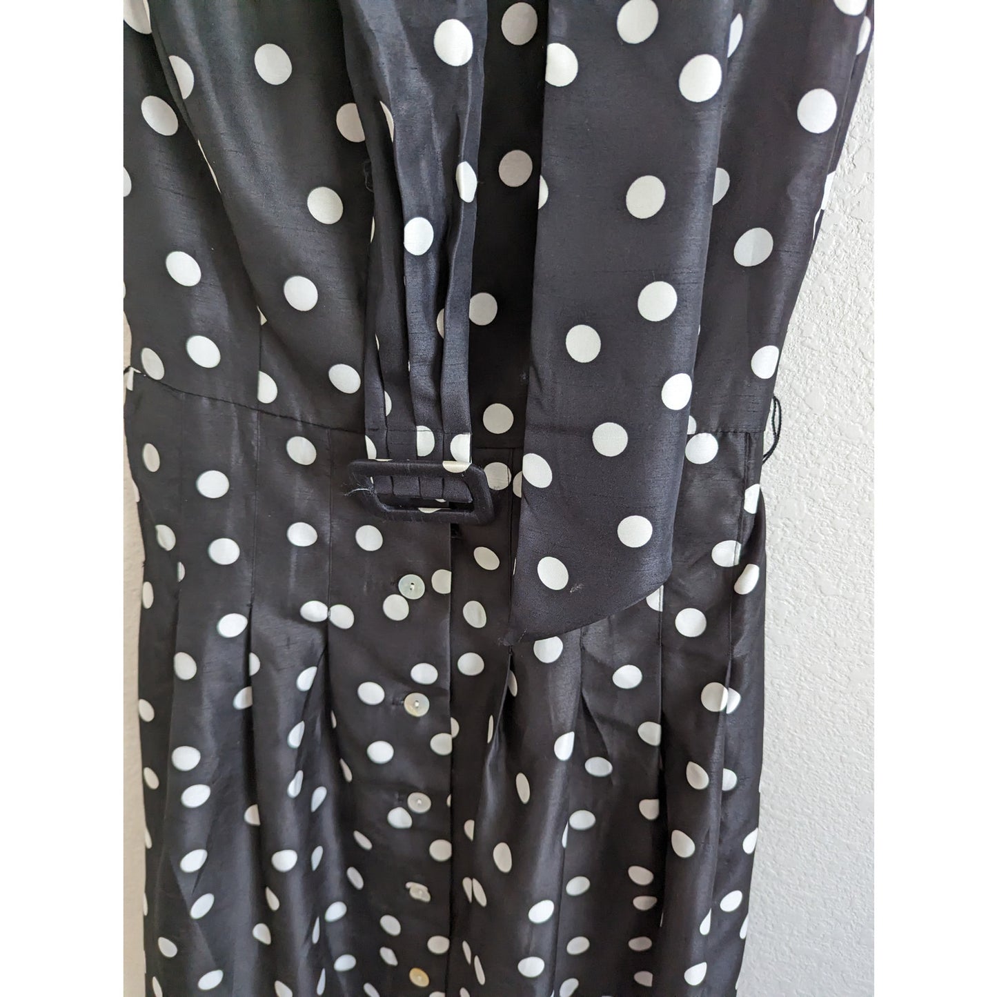 Vintage Jessica Howard Womens Sz 8 Belted Midi Dress Pinup Style Black Polka Dot