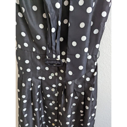 Vintage Jessica Howard Womens Sz 8 Belted Midi Dress Pinup Style Black Polka Dot
