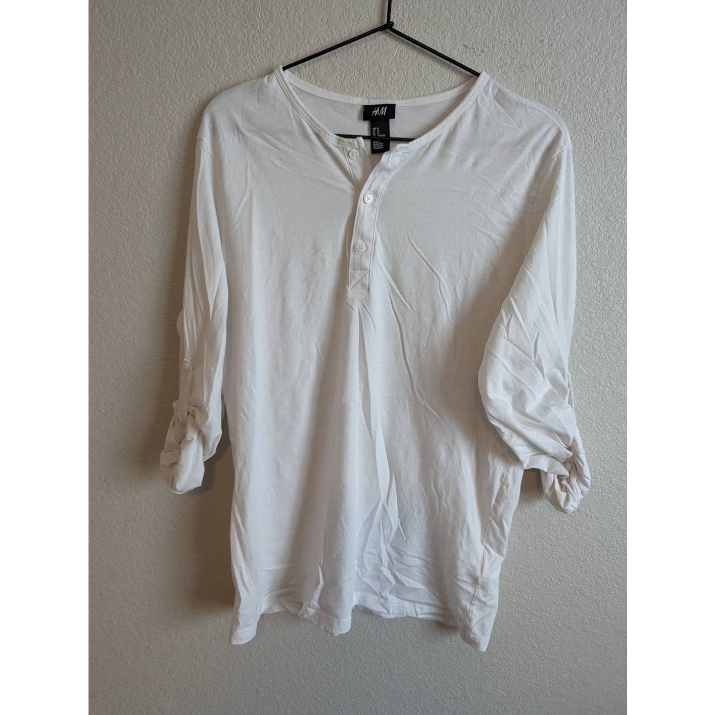 H&M Womens Sz M Tab Sleeve Long Sleeve T Shirt Solid White