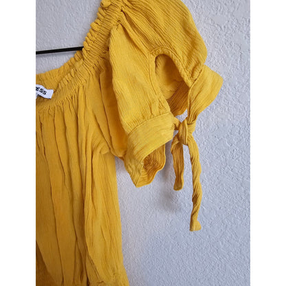 Express Womens Sz M Off Shoulder Boho Blouse Mustard Yellow