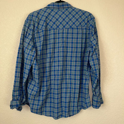 Arizona Jeans Mens Sz L Long Sleeve Button Down Plaid Shirt Blue