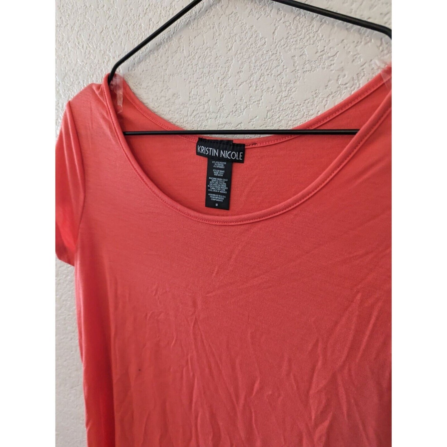 Kristin Nicole Womens Sz M Short Sleeve Shirt Dress Coral Pink Midi NEW