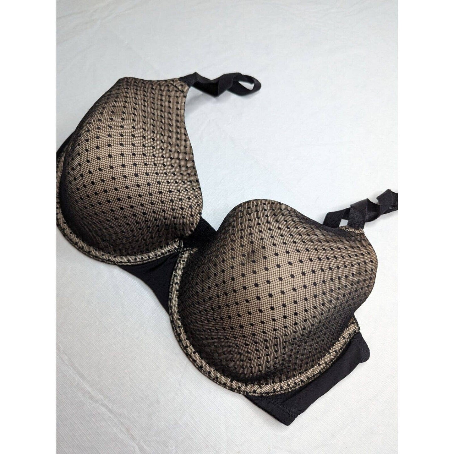 Self Expressions by Maidenform Sz 36DD T Shirt Bra Beige Black Mesh Overlay