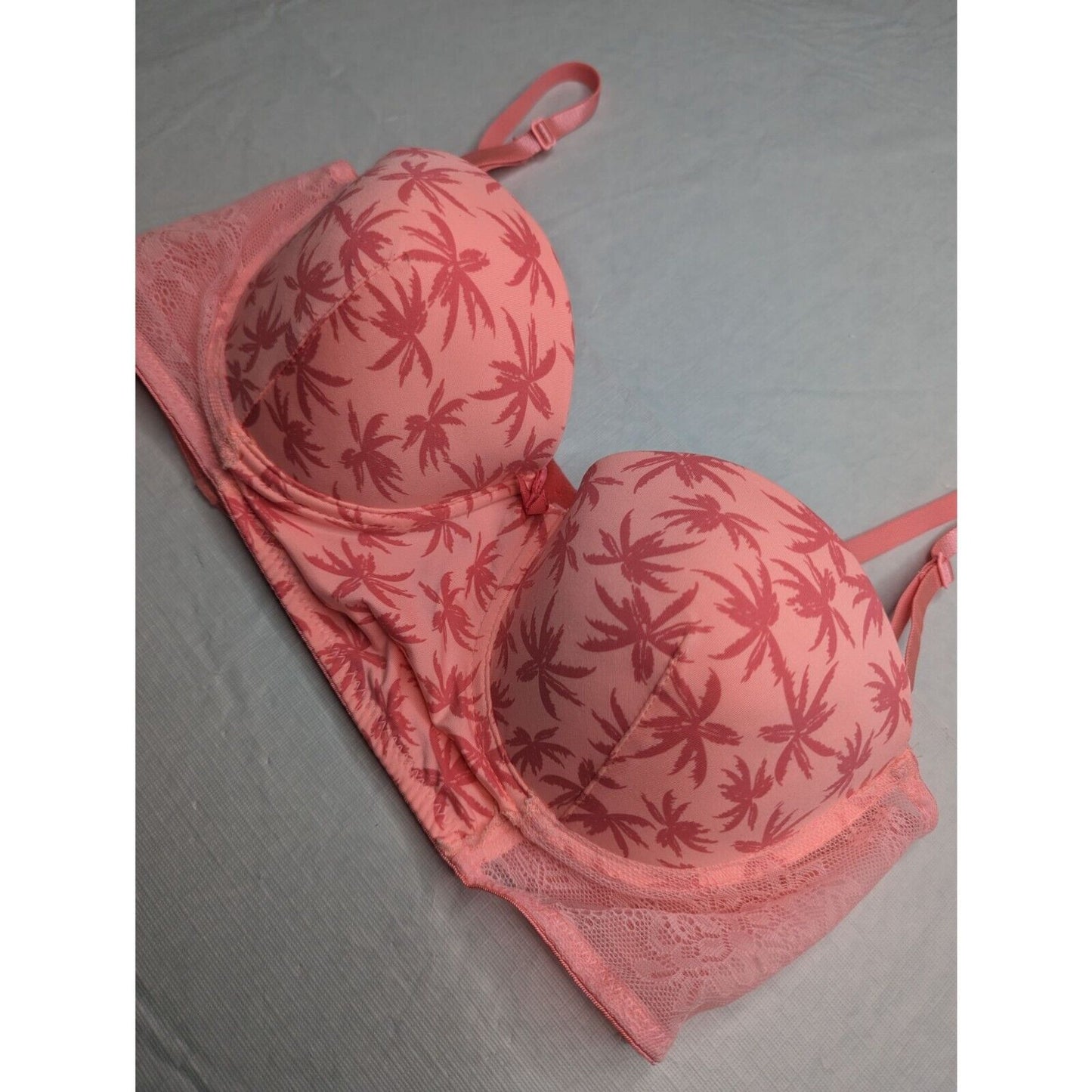 Vintage Y2K Womens Sz 36B Longline Bra Pink Palm Tree Print