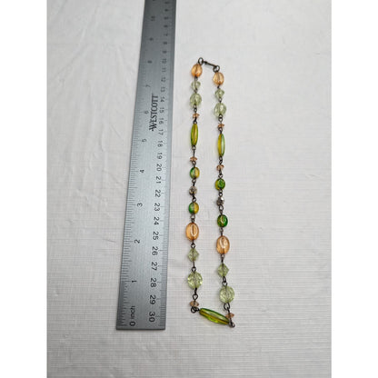 Vintage Y2K Single Strand Beaded Chain Necklace Choker Green Orange