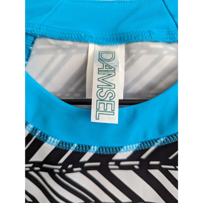 Damsel Womens Sz M Long Sleeve Rashguard Swimsuit Top Blue Black White