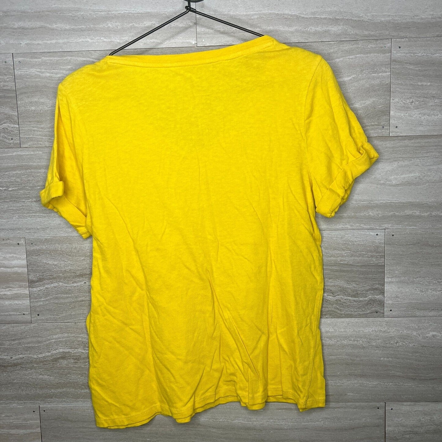 Kaari Blue Womens Sz S Short Sleeve V Neck T Shirt Bright Yellow 100% Cotton