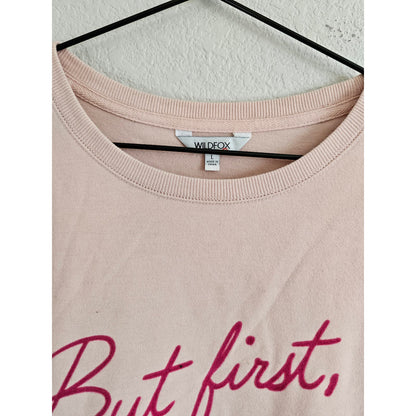 Wildfox “But First, Cocktails” Sz L Blush Pink College Preppy Sweatshirt