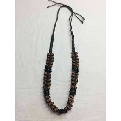 Vintage African 2 Strand Wooden and Beaded Necklace Black Brown