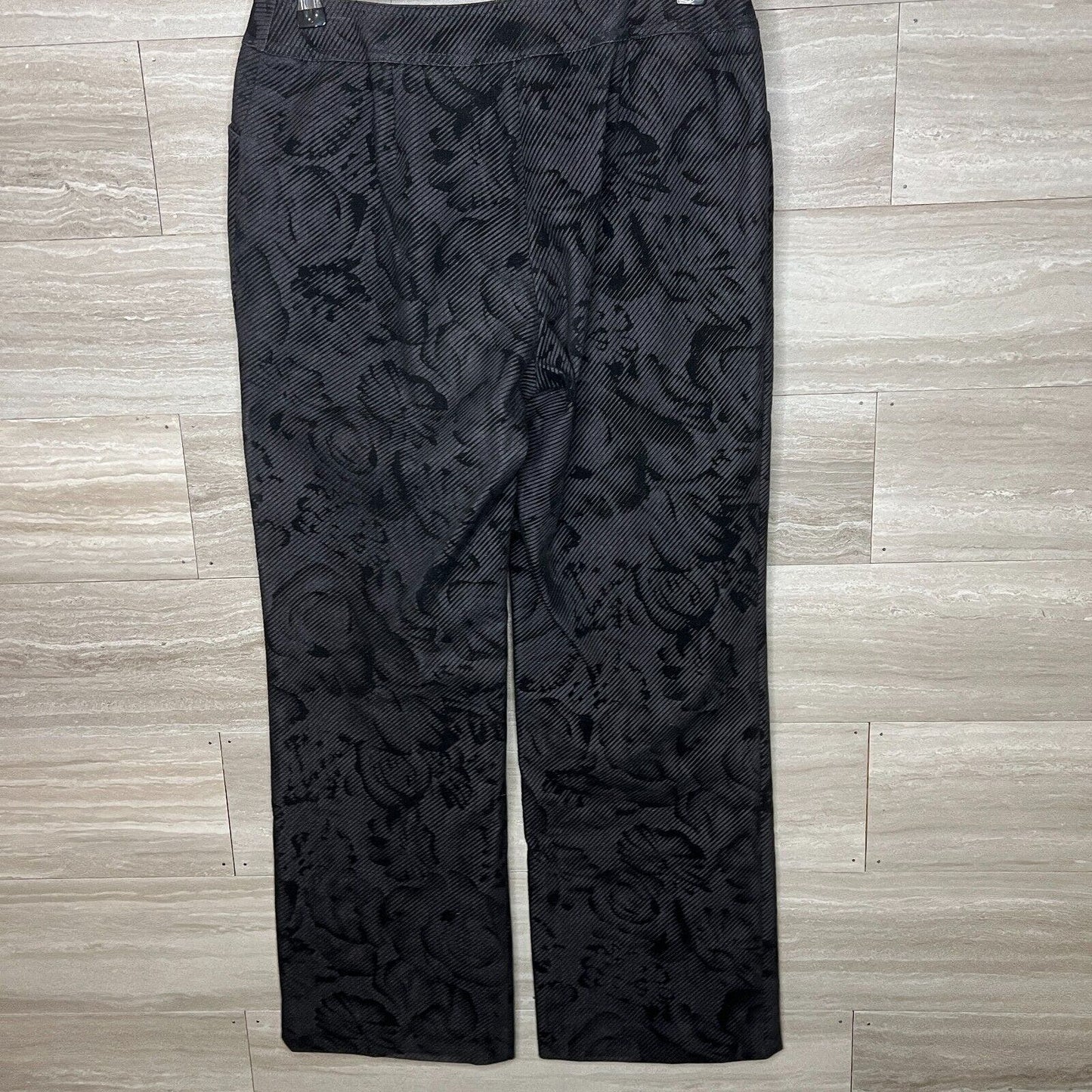 Nygard Collection Womens Sz 8 Straight Leg Casual Pants Black Floral Velvet