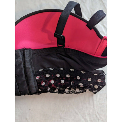 Fruit of the Loom Womens Sz 36C Longline Bra Black White Polka Dot