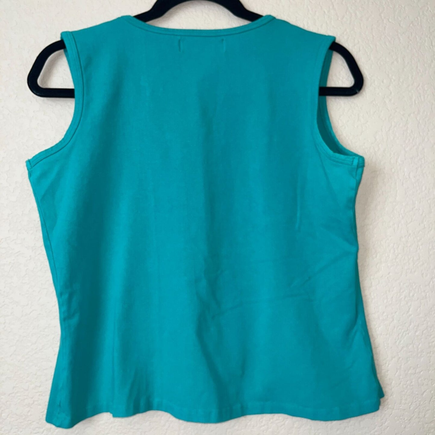 Mirasol Womens Sz L Cotton Blend Sleeveless Shirt Tank Teal Blue