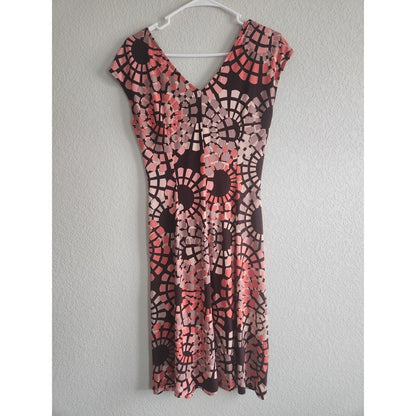 Vintage Lady Hathaway Womens Sz 8 Midi Dress Brown and Peach Abstract